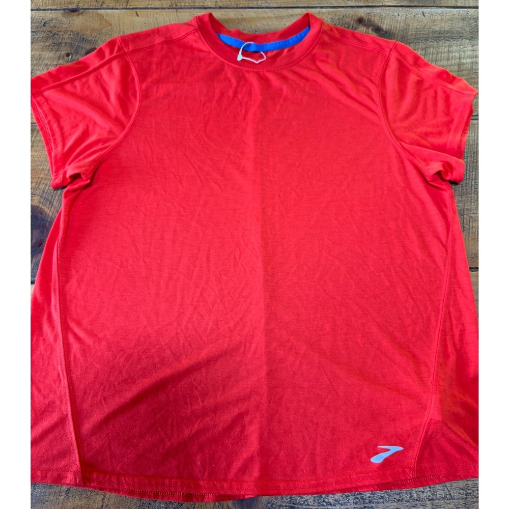 Brooks Womens Orange Red Running Active Short Sleeve Athletic Top Size Large
